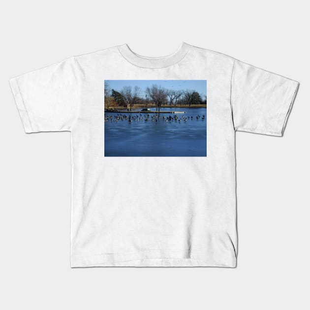 Canadian Geese  Resting on Blue Ice Kids T-Shirt by ROBERTDBROZEK